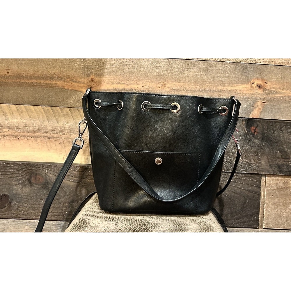 Michael Kors Greenwich Black Leather‎ Bucket Bag  Inside Crossbody